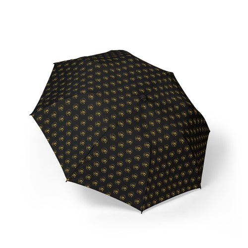 Compact Semi-Automatic Umbrella — Black with Gold Fleur-de-Lis Pattern