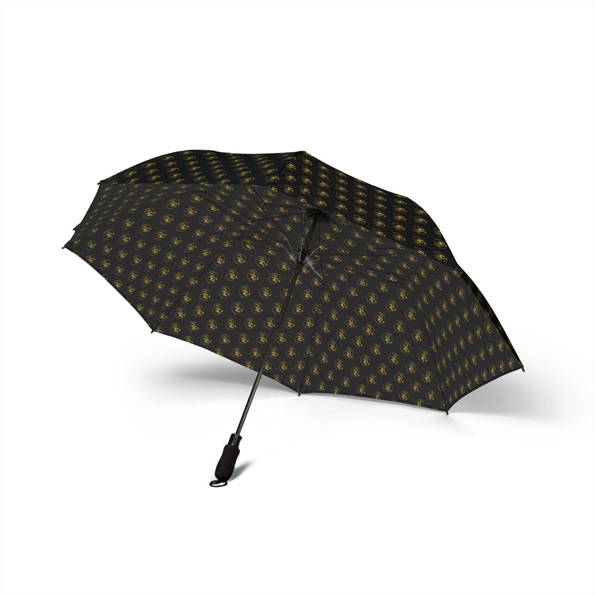 Compact Semi-Automatic Umbrella — Black with Gold Fleur-de-Lis Pattern